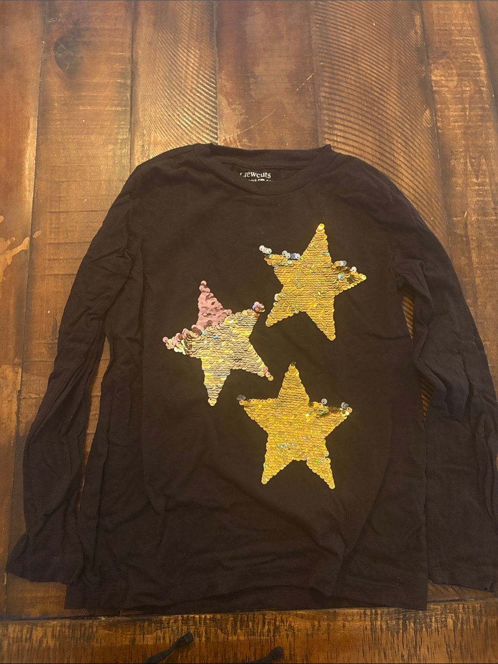 Crewcuts Black Long Sleeve Tee with Gold & Pink Sequin Stars